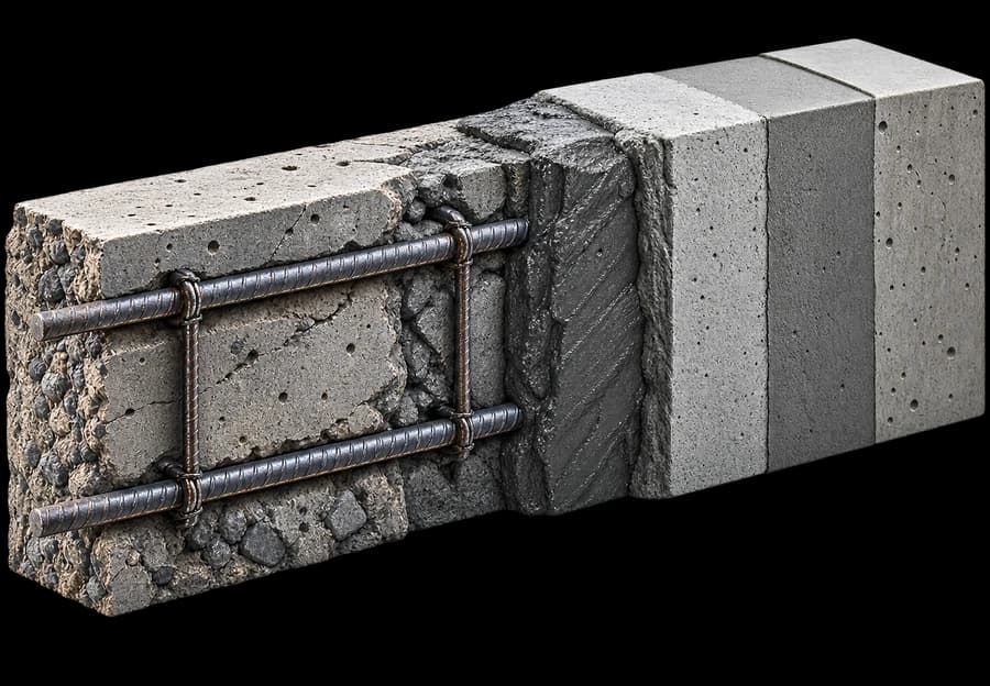 Bloque de concreto en corte mostrando varilla de refuerzo
